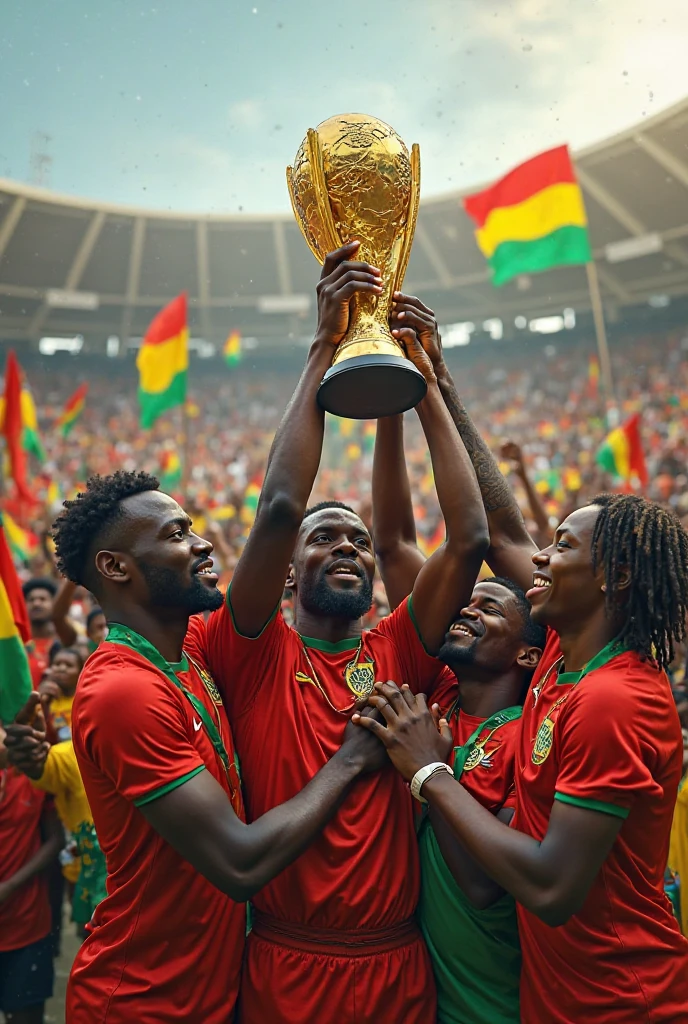 L'équipe national de la RDC maillot blanc avec une barre au millieu en rouge jaune avec le drapeau 🇨🇩 qui remporte la coupe du monde en battant la France en final