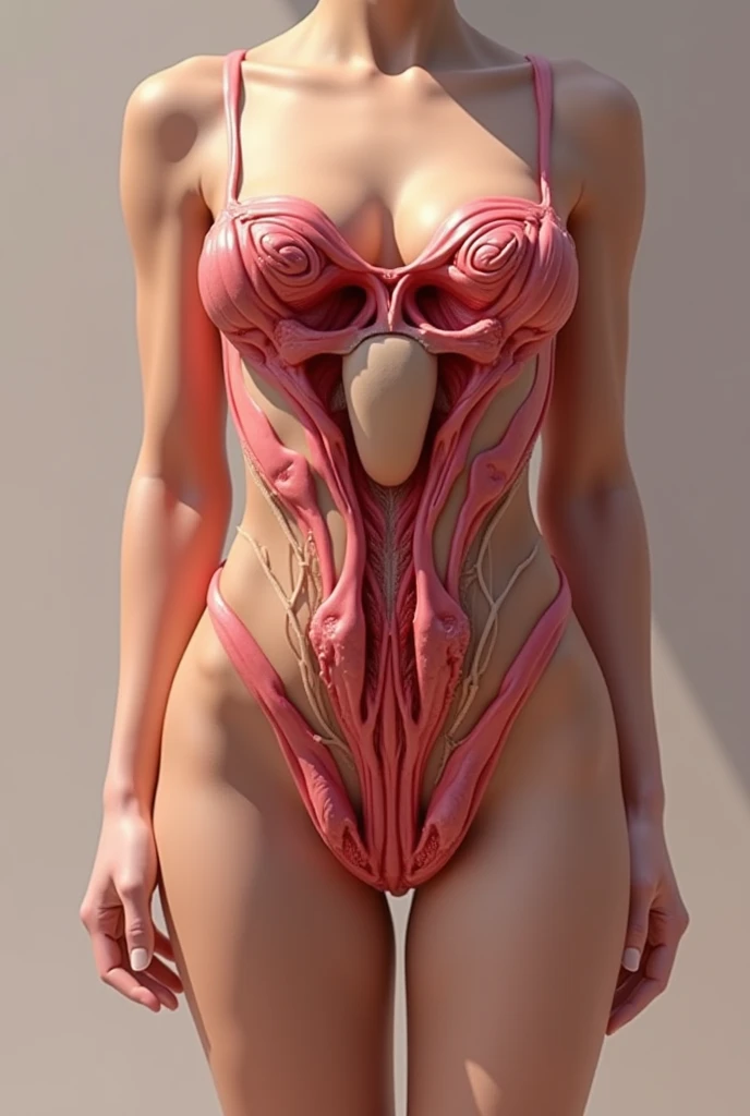 Black-haired woman completely naked showing her reproductive system