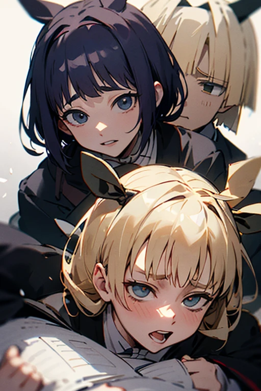 ((Highest quality, 8K, masterpiece:1.3)),Three Women、3girls、 sharp:1.2, Beautiful woman with perfect figure:1.4, Slim Abs:1.2, ((Huge boobs:1.5,sagging breast:1.5)),Highly detailed face and skin texture,Detailed eyes,double eyelid、Blonde、Bobcut、Bob Hair、Pale blue eyes、Brown Hair、ponytail、Black Hair、Hair with a loose perm、Iris、Brown eyes