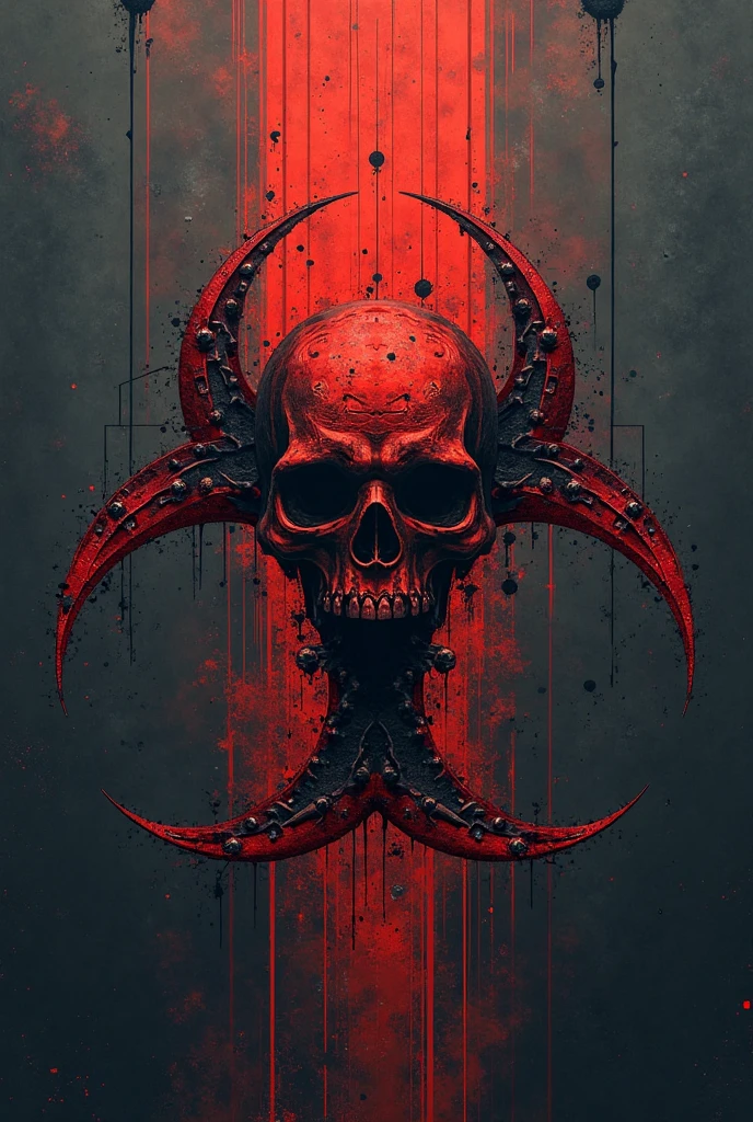 Create a logo for a clothing brand called BIOHazard Clothing in a streetwear style with no background by mixing the biohazard symbol with a skull