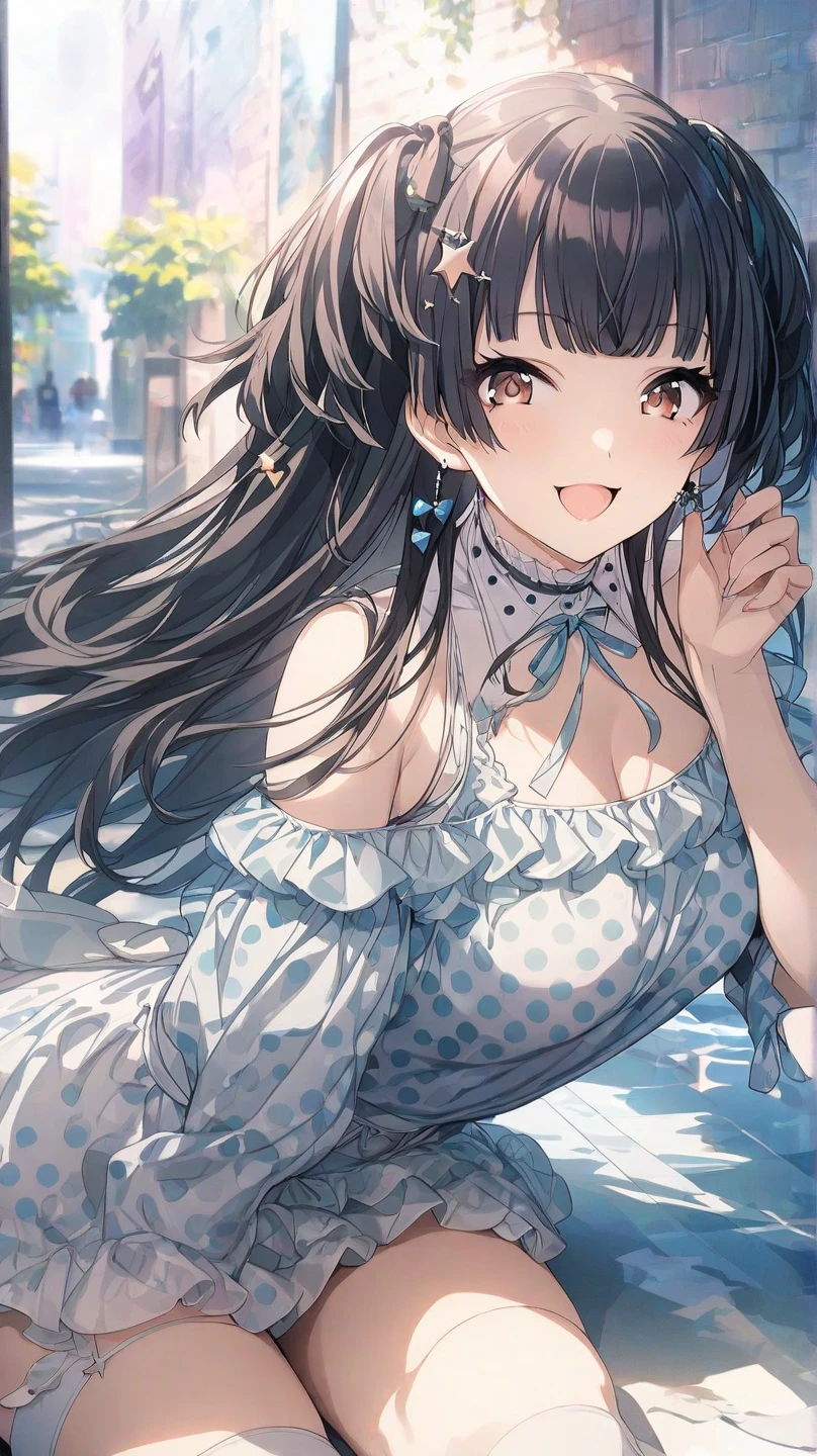 Beautiful girl in a white dress、Super Mini Dress、17 years old、Cleavage、Exposing shoulders、Run、Straw hat、Sammeld Cuisine