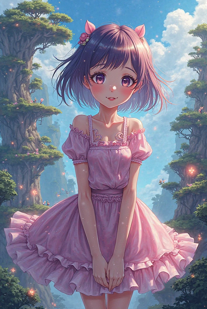 quality\(8K,非常に精細なCGユニットのwallpaper, masterpiece,High resolution,top-quality,top-quality real texture skin,Surreal,Increase the resolution,RAW Photos,最高quality,Very detailed,wallpaper\),BREAK、Circle image、Walking through the pink forest、Long Shot、The subject is small、Beautiful deep pink forest、Pink in the center, faded to black on the outside、Gradation、BREAK、Ultra detailed single girl、Girl in a black dress、Very detailed face and eyes、Cute face、Baby Face、An ennui look、Brown Hair、Look Up、Side Shot、Beautiful profile、Looking up、Blue sky close to black、Stars and Clouds、A fresh angle、BREAK、Overall dark、Cinematic Lighting、Very elaborate lighting、