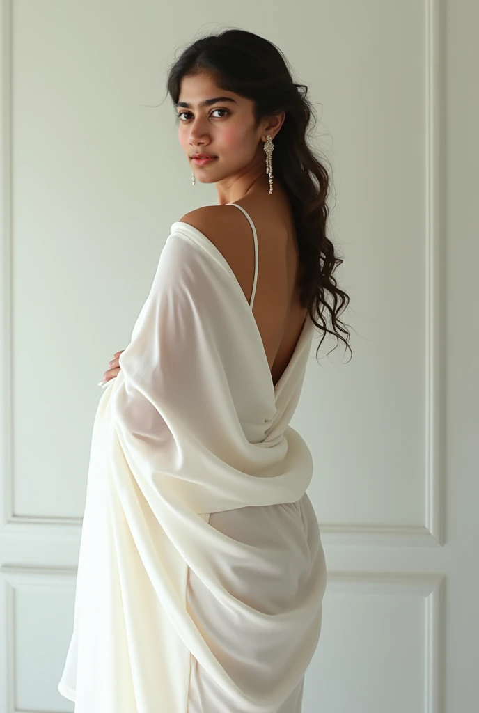 Indian woman wearing transparent saree, sleeve less blouse, hip and navel show, beautiful full size images, beautiful buttocks pocus side poses, perfect slim body, beautiful, high heels , beautiful.