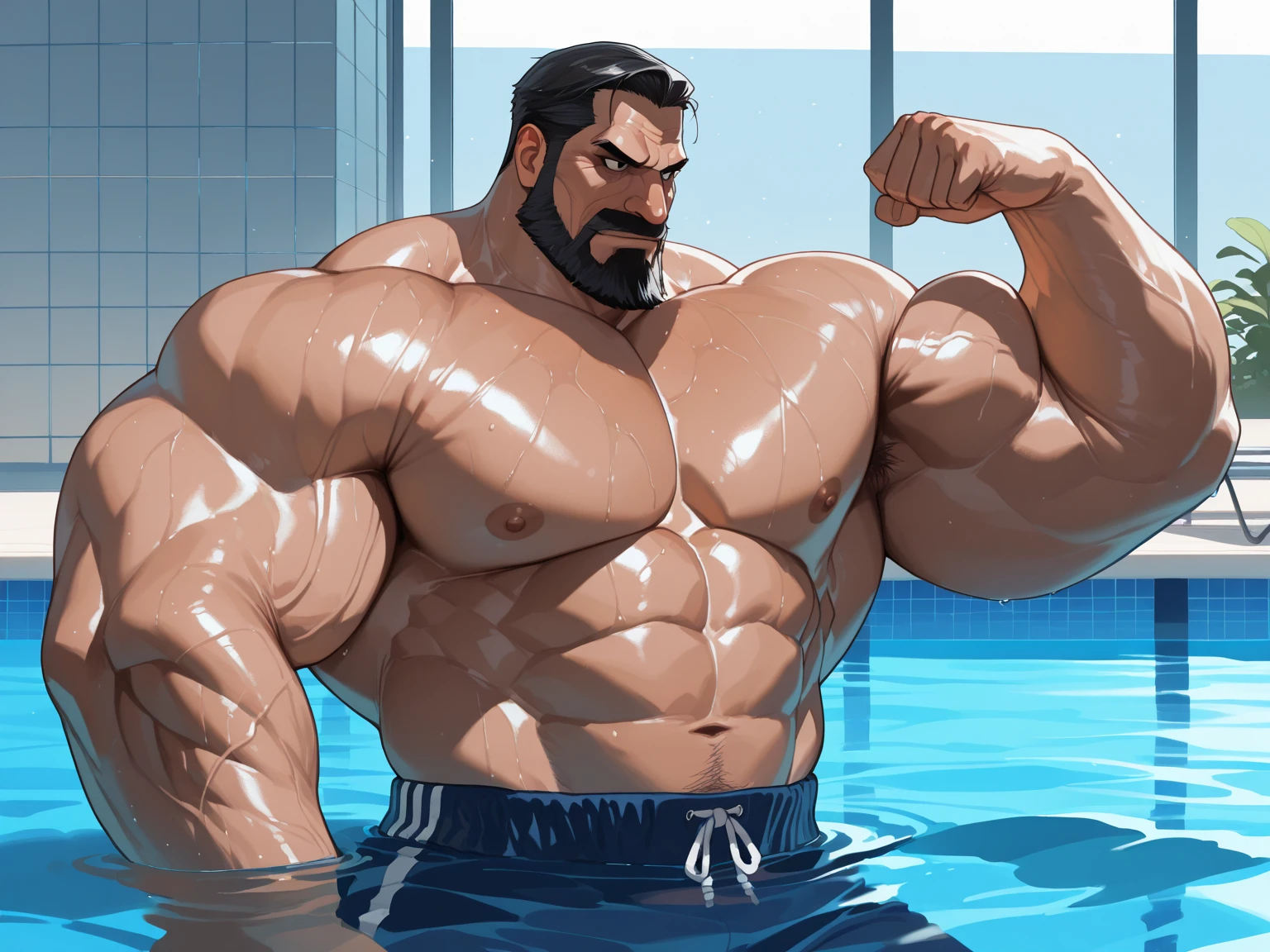 (HUMAN) a man taking a bath in a hot tub, Eyes closed, trending on bbwchan, meditating pose, up close shot shinji aramaki, inspired by Abdullah Gërguri, perfect muscle structure, unreal rendered, made of rubber, pictured from the shoulders up, doomy, drool, very muscular with broad shoulders, prominent pectorals and very marked abs, bodybuilder body, huge chest, huge pecs. Mexican ethnicity. muscular gigachad benediction, the ultimate gigachad.