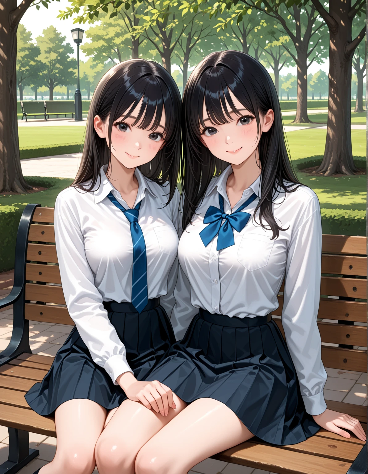 highest quality、Highest quality、Realistic、Adult women2People sit side by side、Office Suits、Pencil Skirt、mini skirt、Unbutton your shirt、Black and white embroidered bra、Black and white embroidered panties、pumps、Beautiful legs、slender、garden、Sit on a chair、Open your legs a little、blush、lure