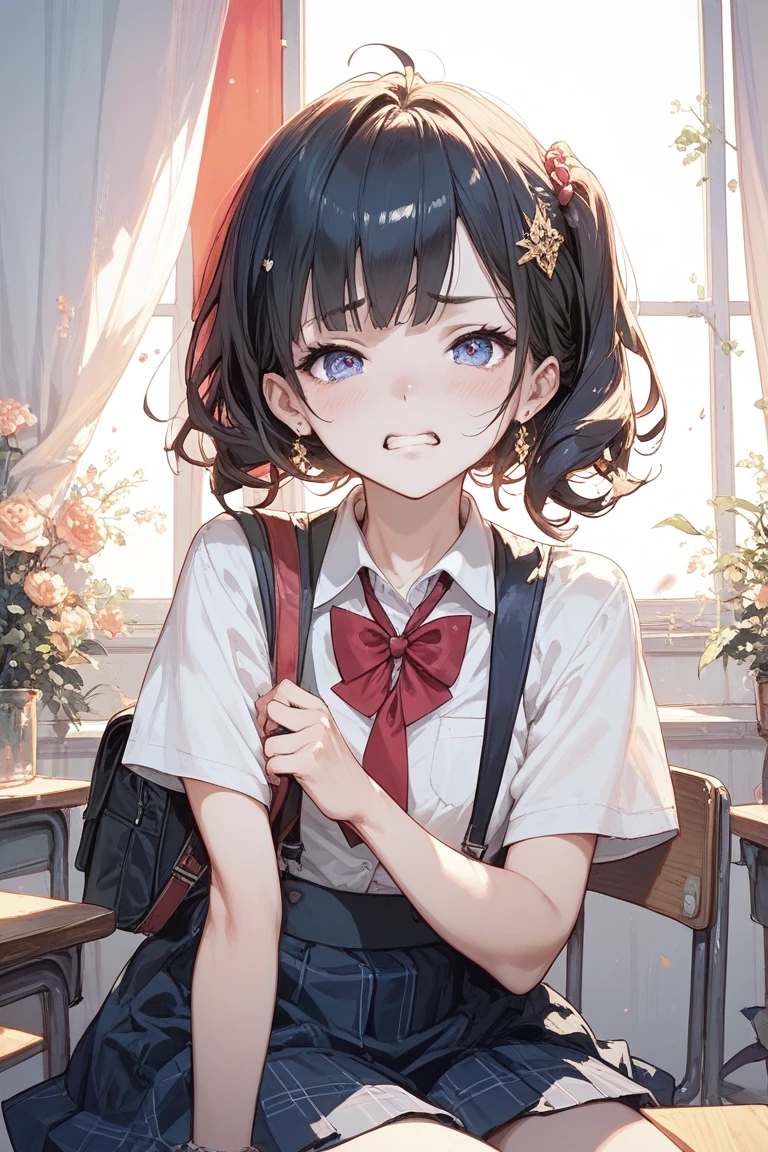 highest quality,masterpiece,Black Hair,School,Friendly,One girl,pubic hair,Show me your pussy,,Embarrassing,Shy laugh