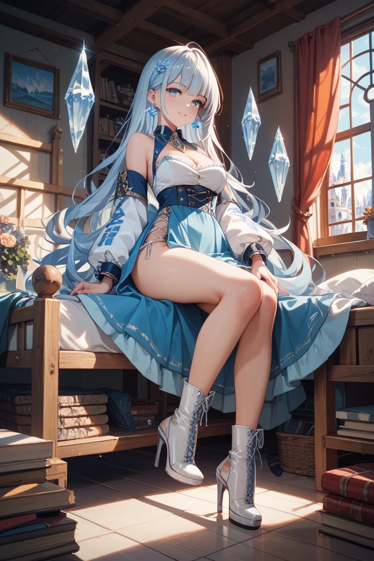 ((Biologically correct limb count)),(( From head to toe,Full-body photo including face)),4K,masterpiece,((Focus on the face)),((Symmetrical facial features)),Eyes with detailed description,Beautiful woman,Great style,Beautiful arms,Beautiful legs,Beautiful Hands,(Small Ass,Thin thighs),Detailed depiction of the face,Small earrings,necklace,(Will school uniform,dress((High heels))),((early morning)),(((blue blonde))),Realistic photo,Looking up,smile,((In front of the Taj Mahal,Panty shot)),Nobody is here,(Thick Fog)