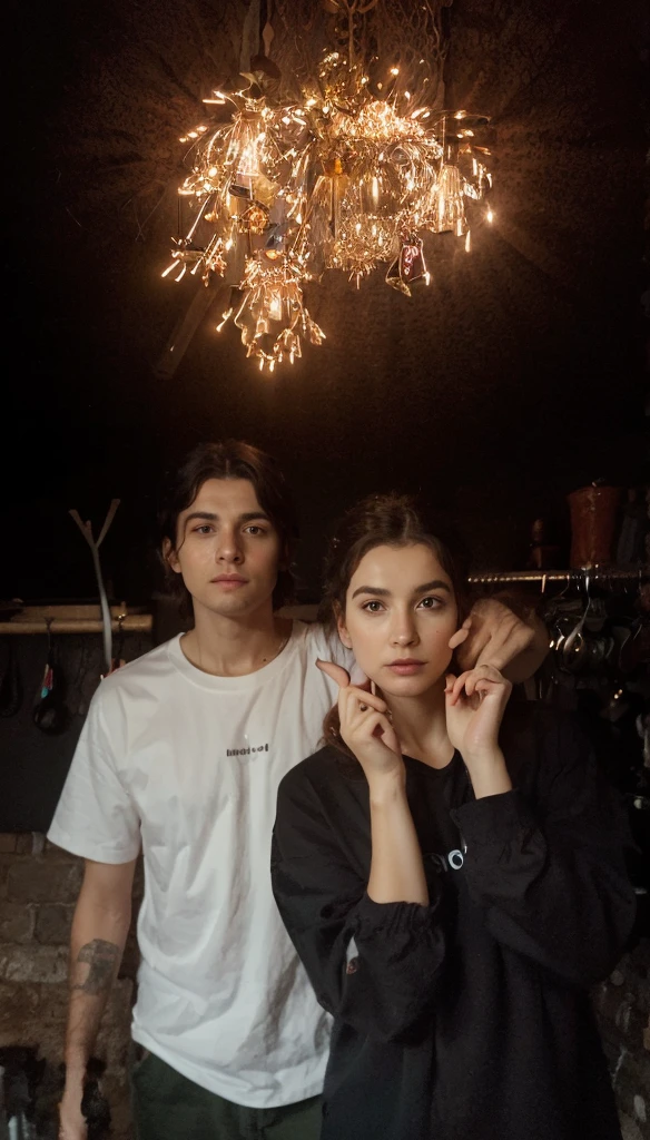 girl and boy, a couple love, 4k, very detail, realistic, necklace, many bracelet, nike shoes, full body, 25 years old, scary face, grey theme, fancy