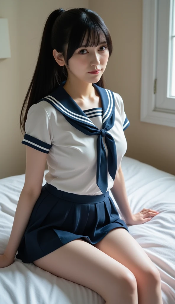 An ultra-high picture quality、Perfect Photo、13-year-old beautiful girl、Japan beautiful girl、Junior high school girls、light skinned、slender、Black Haired Beautiful Girl、cute little、Beautuful Women、（tiny chest）、(Lying on his back on the bed)、((Nokezoru))、With bangs、(pleatedskirt)、Raised mini skirt、Learn uniforms、a sailor suit、((rampage))、((It hurts a lot))、((Shedding tears))、(hate)、(Painful)、（closed eye）、(Kicking with your feet)、(raise her legs)、(resist)、(Close your eyes in fear)、(half-opened mouth)、(Resist fiercely)、Skirt twisting、sports hair、Straight hair、glares、semi long hair、(Teary-eyed)、girl's own room、thighs thighs thighs thighs、My pants got caught on my legs.、Half-taken panties、((Full view of the crotch))、((White panties in full view))、((Held down by a man))