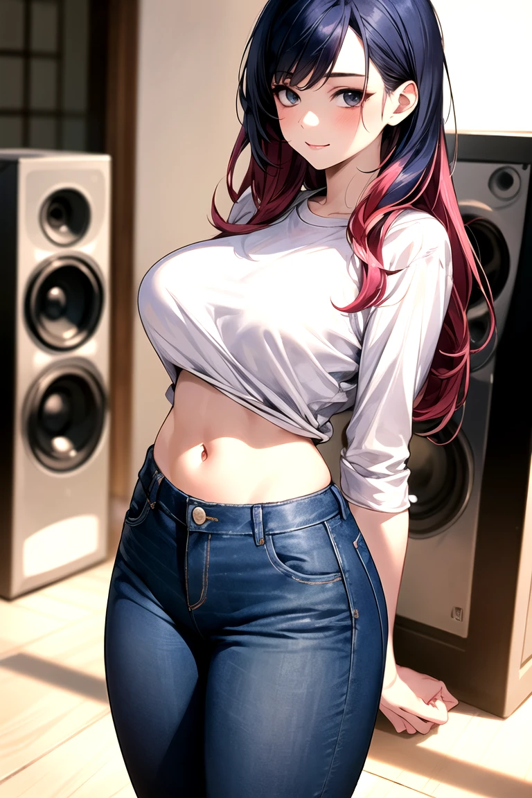 最high quality、best image quality、masterpiece、girl((20-year-old、 By becoming、vest bust、medium bust,wide open breast tea、shining eyes, neon hair、long hair、thin,highest valley、Damaged Denim Shorts、black navel shirt、Damaged Denim Jacket、smile、full body tattoo,diamond earrings、Wristband、necklace、I have headphones、leaning forward、elation、have a controller、lean against the wall)),high quality、beautiful art、background((game room、red lighting、green lighting、virtual))、Flight、debris flies、Depth of written boundary、movie、visual art、perfect art、8k,genuine、