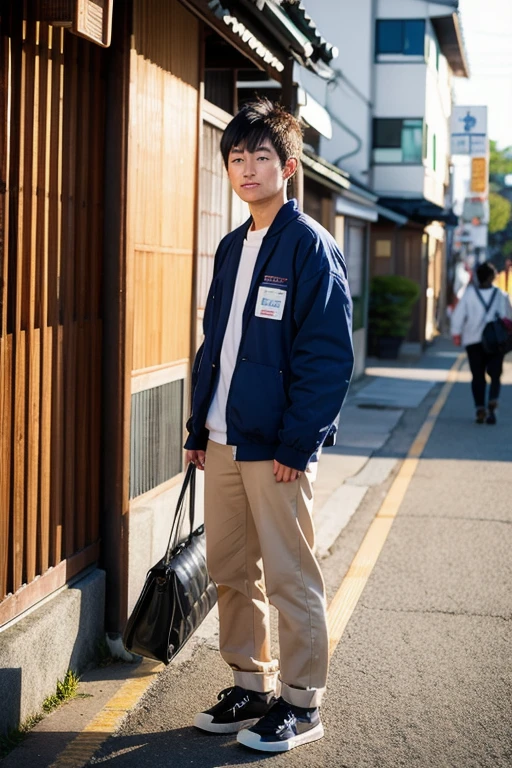A boy stand in Tokyo Japan