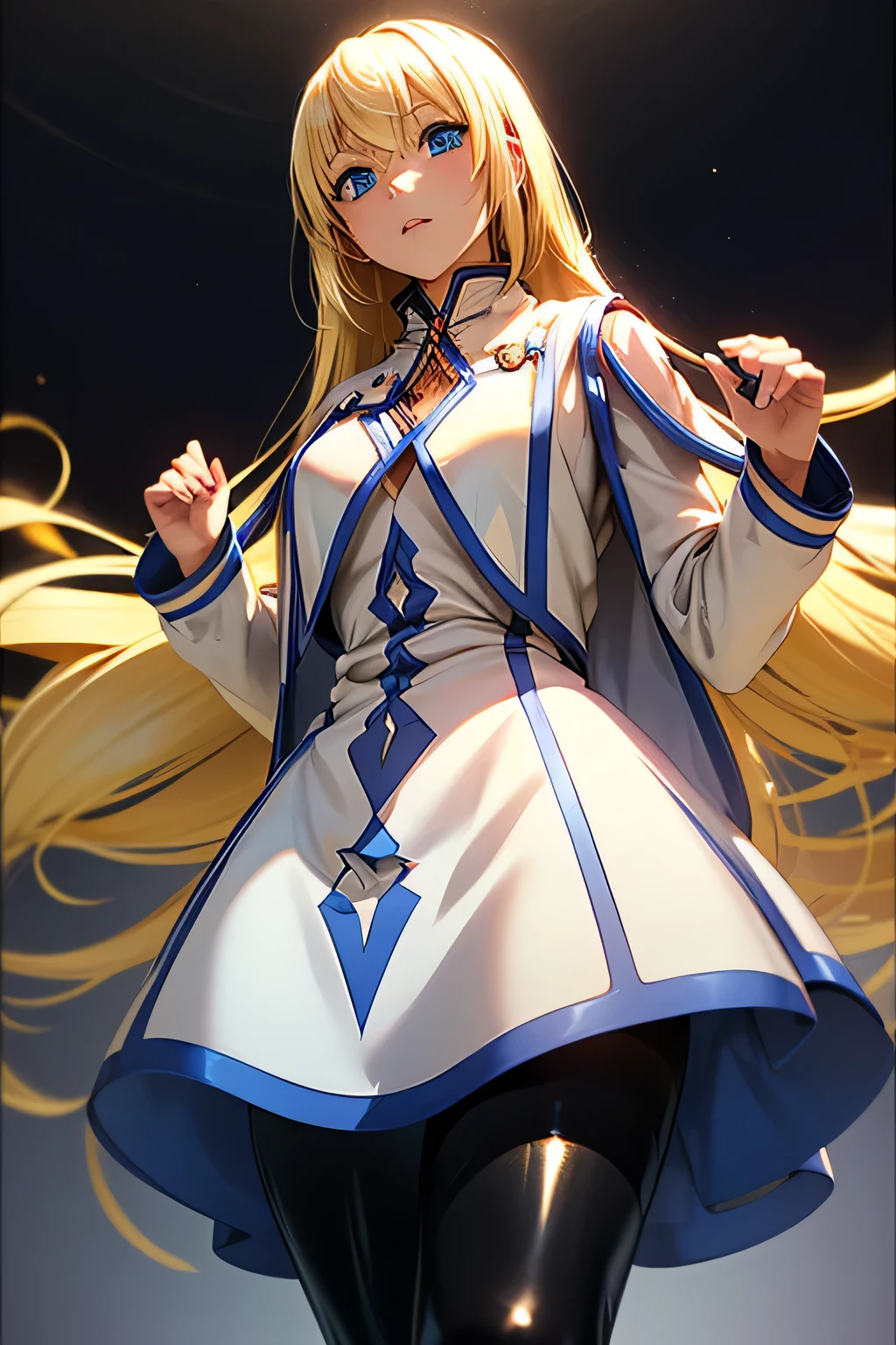 perfect anatomy　Top Quality,highest resolution from vagina,(((Metallic lustrous latex dress　 Shiny Black Tights 　 shiny blonde hair　blue eyes　girl)))　TALES OF SYMPHONIA　Collet Brunel 