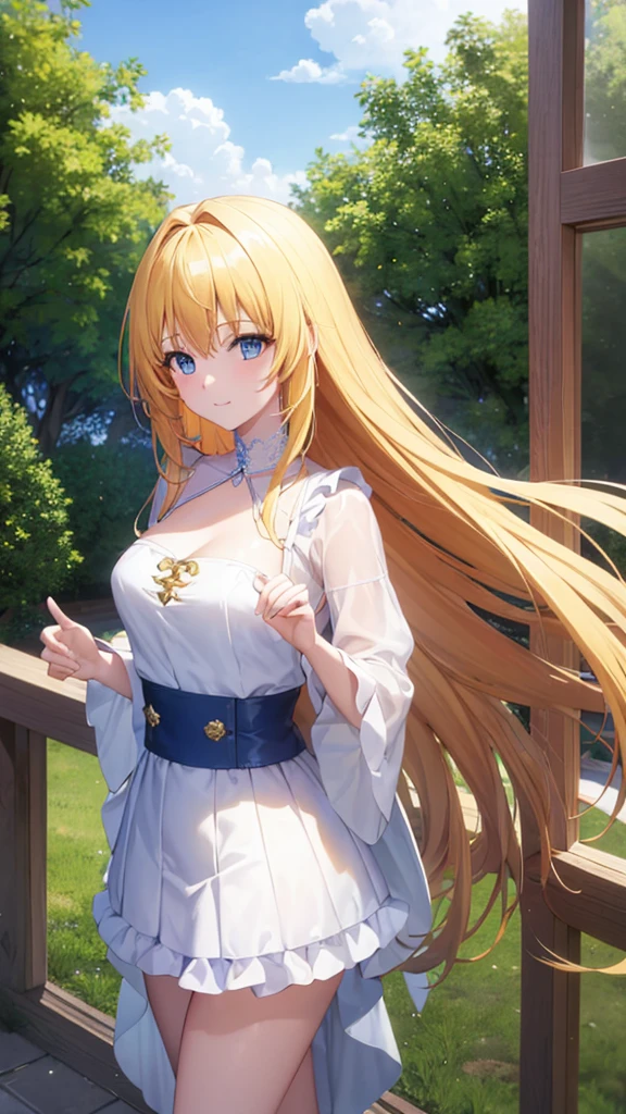 (masterpiece:1.3), (best quality:1.1), (8k, ultra detailed, ultra high res:1.2), ((anime style)),
1girl,
BREAK long hair, wavy hair, arms behind back,
(blonde hair),
(blue eyes),
medium breasts, (white camisole, Sequins, white sequins:1.2),
BREAK smile, (gazing skyward:1.2),
cowboy shot, BREAK (white background, background removal:1.2),
