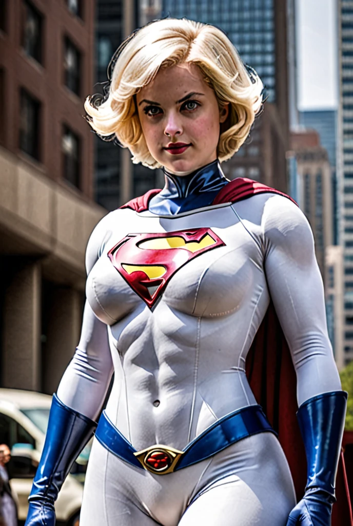 a close up of a woman in a superman costume posing, power girl, supergirl, comic pinup style, amouranth as a super villain, jessica nigri, artgerm moody photography, artgerm and lois van baarle, artgerm julie bell beeple, cory chase as an atlantean, by Mark Brooks, superhero portrait, closeup shot