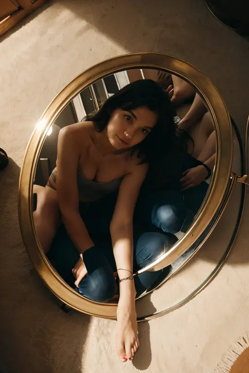 a person in the middle of a circle of mirrors from the above perspective