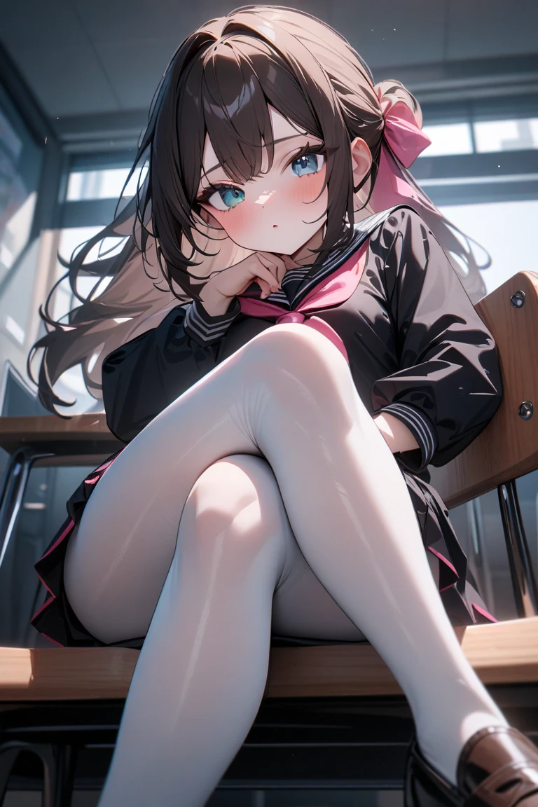 Beautiful girl, , JK uniform, high school student, Loliirl, high quality, white pantyhose, white stockings, white panties, panties outer,