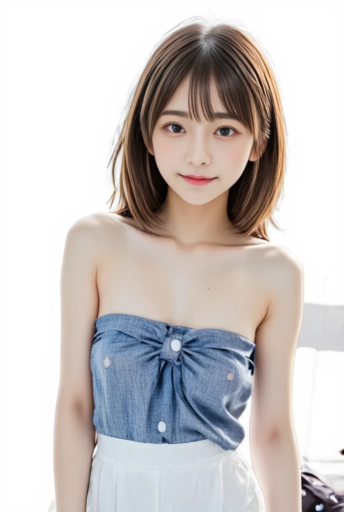 Browsing Caution、Highest quality、8k、No makeup、masterpiece、クリアなphotograph、Ultra-high resolution、Realistic、Professional Lighting、Natural light、photograph、smile、Ultra slim、Delicate body、very cute、The cutest Erina Mano、Idle class、White skin、(Small breasts:1.8、Flat Chest:1.8)、((Please wear a sleeveless white blouse:1.8、Unbutton your blouse))、(Leaning forward、Her cleavage is visible、Large erect nipples)、(Don'Don'Don'Don't show your nipples:1.8、Hide your nipples:1.8)、(very good:1.8)、Wearing white panties
