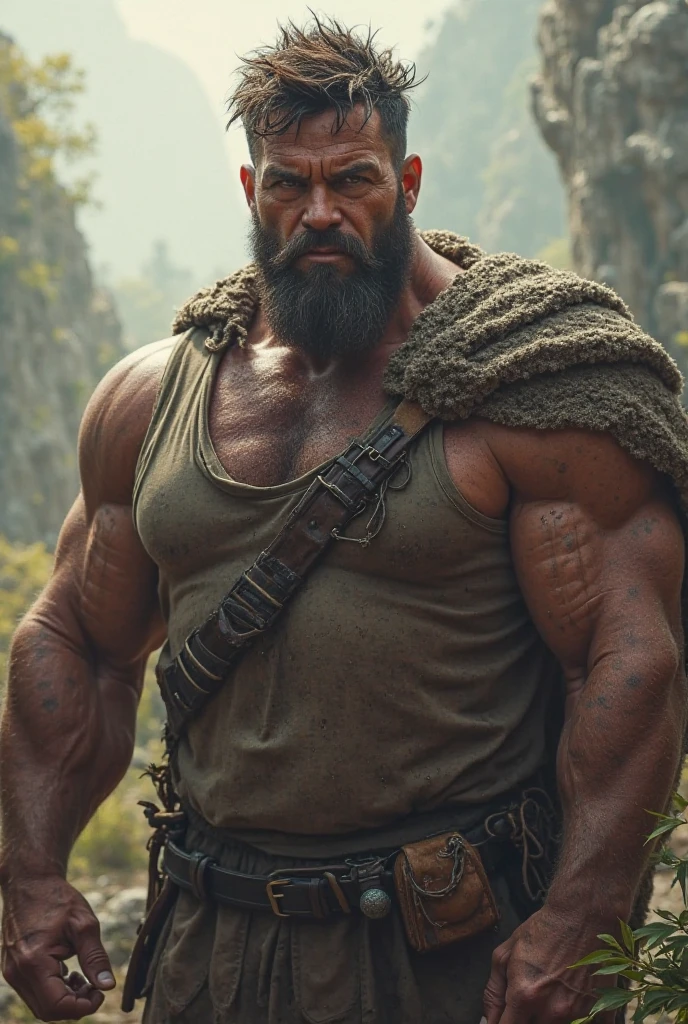 Dark-skinned man with shaved sides Viking, muscular, attractive and manly 
