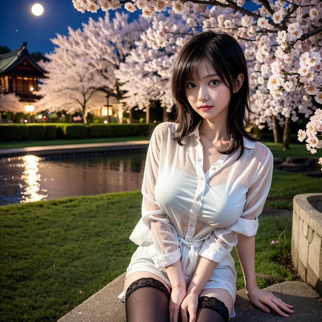 ((table top:1.4, highest quality)), (realistic pictures:1.4), ((spread legs widest:1.8)), ((Very visible nipples and shaved pussy)),((clitoris is small)),
((1 girl)), (Pure actress), (dream-like),
(超High resolution:1.2), very delicate and beautiful, wonderful, Highly detailed CG Unity 8K wallpaper, Super detailed, High resolution,
soft light, beautiful detailed girl, highly detailed eyes and face, beautifully detailed nose, beautiful and detailed eyes,
(wear a navy lace dress:1.3), (A girl full of mysterious beauty),
cinematic lighting, perfect anatomy, slender body, (parted bangs),
(sitting:1.3), (night view), (moon), (The beauty of moonlight),
cowboy shot, (((looking at the viewer))), smile