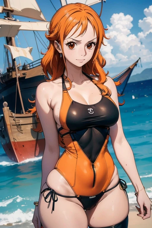 (Masterpiece, Best Quality, 1girl:1.2, 独奏:1.3), Lyubava, big, on the sea, in a thong, cleavage, Flirting, Smile, Long hair, Green eyes, brown hair, braid, ((Little Red Riding Hood with yellow circles)), small headdress, Latex bikini, white sleeves, blush stickers, freckles, Sunlight, large breasts, big thighs, thights, thongs, blue skies, The sea, action pose, , semi transparent dress, sexy body, Small clothes, ass, doggy style, ass up, transparent dress,