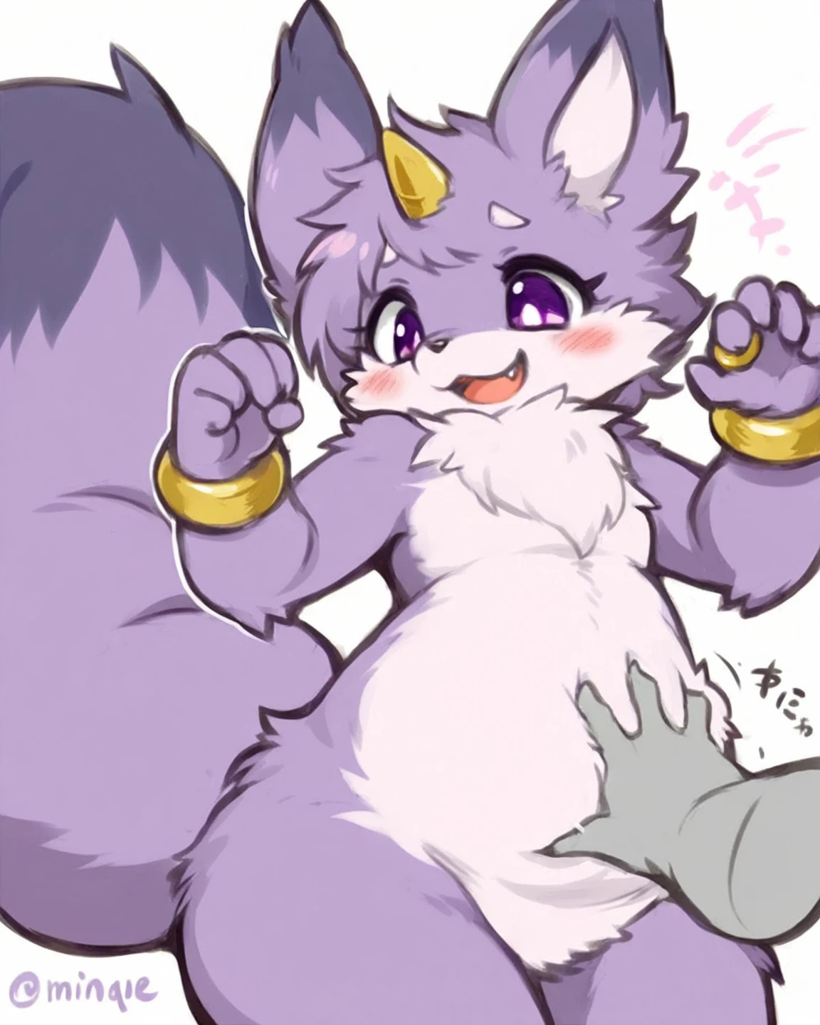 score_9,score_8_up,score_7_up,score_6_up,score_5_up,score_4_up, Lynx, purple fur, purple eyes, anthro, blue hair, purple hair, eyeliner, eyelashes, black eyeshadow, furry art, cheeks tuft, shoulder tuft, male focus, femboy, fingerless gloves, cute fangs, kemono, shota, fluffy neck, icon portrait, claws, black nails, navel, showing teeth, nipples, by sollyz, penis, medium hair, necklace, 5 fingers, paw pose, hair multiple colors, gradient colors, long hair, solo focus, anus, ((ralistic)), legs up, nude, cum in ass, cum in butt, cum in thighs, pawpads,