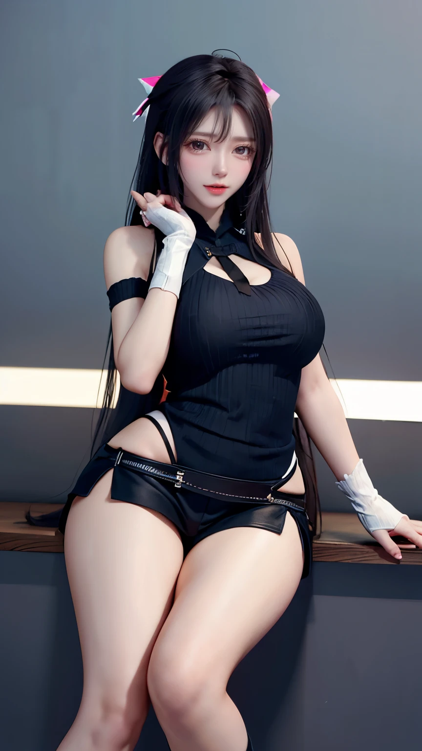 Tifa Lockhart, Final Fantasy VII Remake, One girl, アンクルboots, Black-haired, Thighs Thighs Thighs Thighs, boots, Proudly, Crop top, elbowgloves, Elbow pads, fingerless gloves, Full Body Lesbian, gloves, Headrest, Lips, Hair length, Looking at the audience, Long hair tied low, Red footwear, ((((masterpiece)))), ,One girl in,Huge ,Cleavage,belly button, young ,Looking at the audience, Super huge ,((大きなCleavage)), ((Large saggy breasts)),Inside the hotel,Sexy,glamorous,My body is wet , Shiny clothes,Cowboy Shot,Black Bikini,String,Fishnet tights