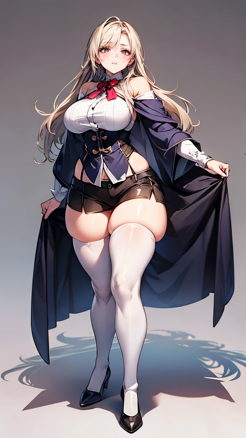 (hews art style:0.7), score_9, score_8_up, score_7_up, score_6_up, uncensored, erina nakiri, blonde hair, long hair, purple eyes, BREAK (masterpiece:1.2), best quality, high resolution, perfect lighting, (detailed eyes:1.3), (perfect hands, perfect ???????), large breasts, 1girl, solo, breasts, looking at viewer, full body, thighs, boots, groin, book, thigh gap, gem, floating, wide hips, open book, magic, floating object, bare hips, messy room, paper, spotlight, cropped hoodie, black bikini, long sleeves, floating book, hollow eyes, glaring eys,