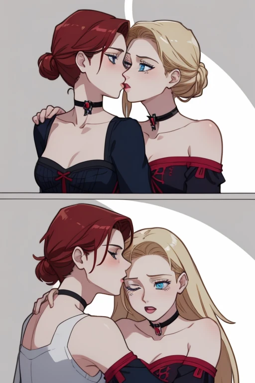 Best quality, masterpiece, lesbian kissing, upper body, closeup face