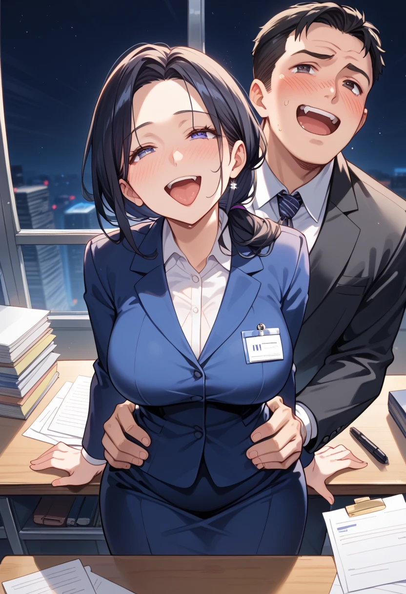 in the office,office girl is sitting on the chair, office girl is looking at upper right,( office suit,bra lift,mini skirt, open shirt , pulled bra, blush,surprised,nipples , handjob, cum on breasts),( ugly man is lifting girl's bra from behind),( ugly man is grabbing breasts from behind) ,slim,