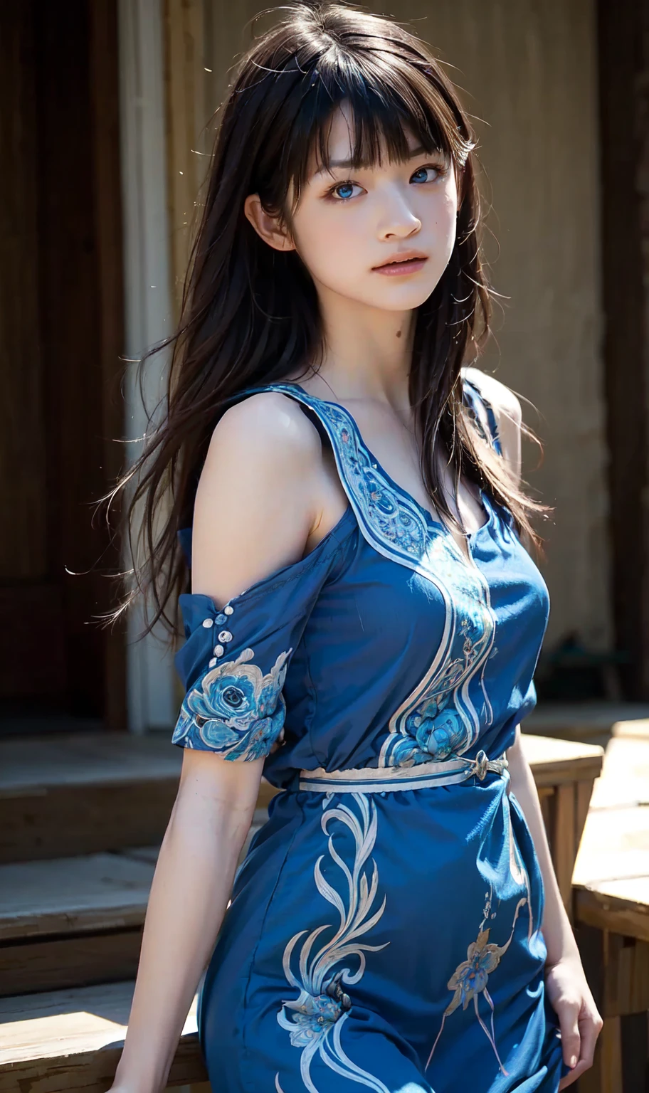 (8k, RAW photo, best quality, masterpiece:1.2), High detail RAW color photo, professional photograph, (realistic, photo realistic:1.37), (best quality:1.2), cinematic light, (finerly detailed face:1.2), (masterpiece:1.5), 1girl, solo, cowboy shot, long hair, wavy hair, (blond hair, blue eyes:1.3)
BREAK
Dancer, grace, elegance, captivating movements, performance, entrancing dance, combat agility
BREAK
geometric designs, spiritual symbolism, radial balance, intricate patterns, meditative art, cultural expression
BREAK
Doreen style, ornate patterns, rich colors, intricate details, fantasy-inspired, surreal atmosphere, otherworldly visuals