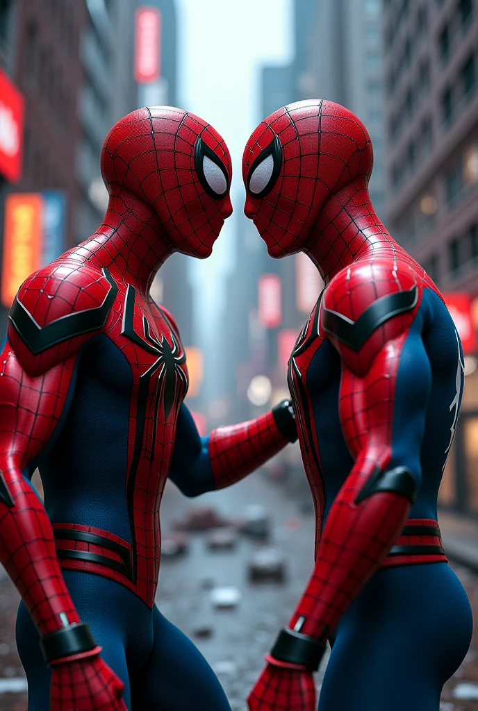2 spidermans shaking hands, on top of a skyscraper in new york city, highly detailed, photorealistic, dramatic lighting, cinematic composition, vivid colors, 8k, (best quality:1.2), (masterpiece:1.2), (hyperrealistic:1.2), (extremely detailed:1.2), (intricate details:1.2), (realistic lighting:1.2), (volumetric lighting:1.2), (cinematic lighting:1.2), (depth of field:1.2), (bokeh:1.2), realistic photography, full face, full body