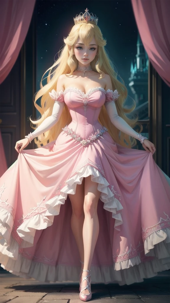 Masterwork Painting, Magnum Opus,
<lora:ospb:0.8>1girl, ospb, posing,
BREAK
<lora:princesspeach-lora-nochekaiser:0.75> princess peach, blonde hair, blue eyes, long hair, crown, dress, gem, gloves, pink dress, puffy short sleeves, puffy sleeves, short sleeves, white gloves,
BREAK
<lora:Luis_Royo_ArtStyle_v2_640x960:0.74> royo, dark fantasy art,
highres, 8k, uhd, High Dynamic Range, tonemapping, crisp details, intricate details, fine details