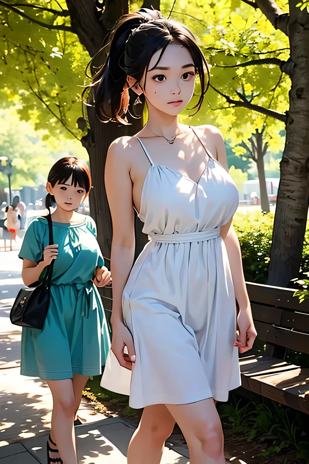  (Girls wearing sleeveless pastel color and floral pattern  minidress:1.2), BREAK ​masterpiece,8K,32K,top-quality,(A detailed eye),(A cute Japanese woman),23years old,(2 girls:1.5),elegent,(Detailed background depiction),Japan classic alley,standing,Sunlight,during daytime,(smile:1.2),(cowboy shot),(braless:1.4),(slender body:1.5), BREAK (Brown very short wavy pixie hair over one eye:1.3),(cleavage),Glasses, 