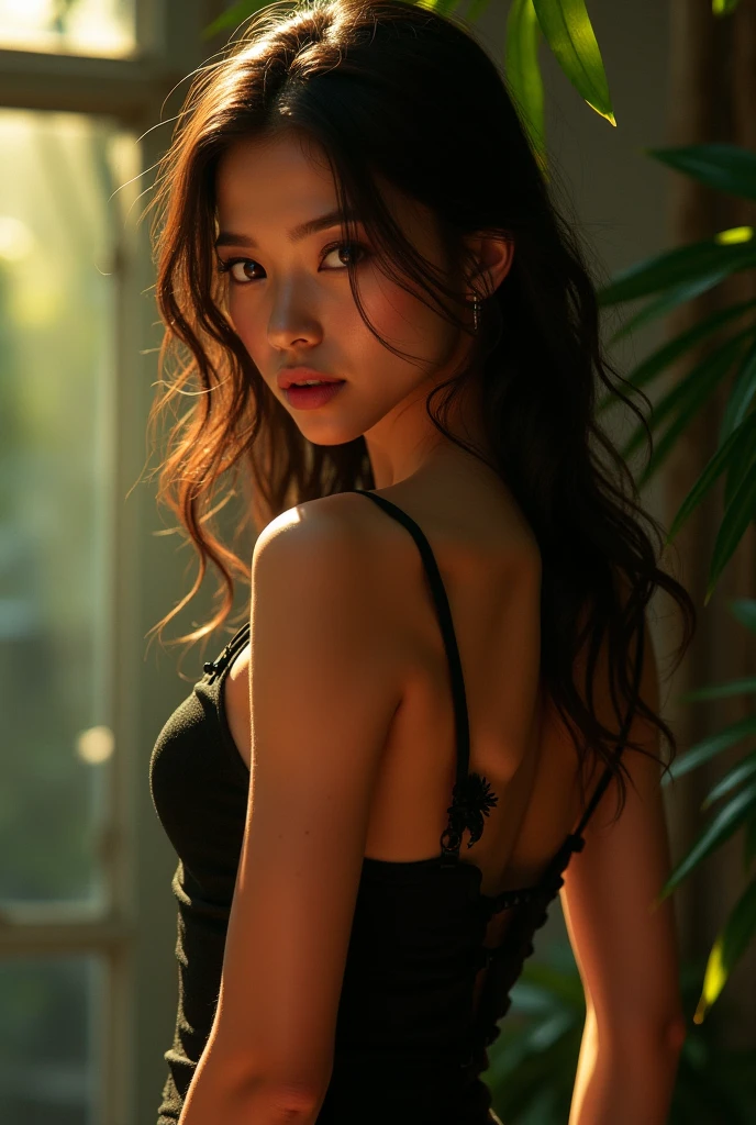 arafed asian woman in lingerie sitting on the floor in front of a window, beautiful soft lighting, gorgeous soft lighting, soft light from the side, posing in a bedroom, mai anh tran, very seductive pose, delicate soft hazy lighting, soft natural lighting, captivating and enticing, elegant seducing pose, asian female, elegant posed, sitting on the bed, ((RAW photo, analog style)) award winning extremely high detail digital RAW color photo, arafed woman with flowers in her hair posing for a picture, flowers in hair, flowers in hair, flower storm portrait, woman in flowers, flower in her hair, flowers on hair, flower goddess, beautiful portrait photo, girl in flowers, roses in her hair, flower in hair, photo of a beautiful woman, photography portrait 4 k, beauty portrait