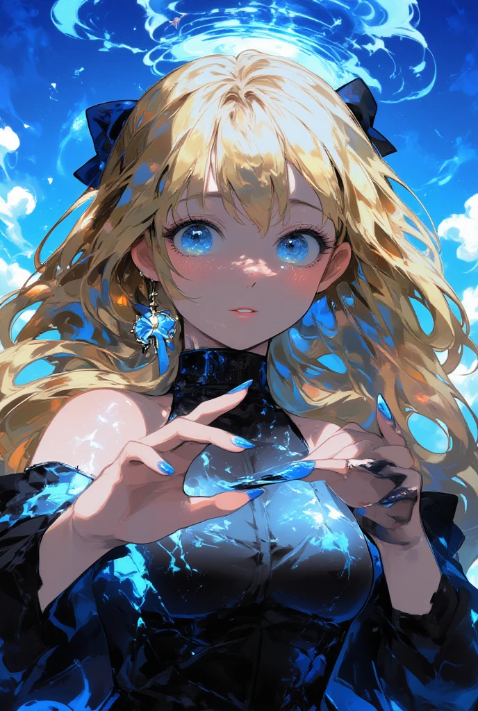 NSFW, (((1Woman))), ((best quality)), ((masterpiece)), (detailed), beautiful face, (((angry expression))), (defiance512:1.2), (((medium wavy hairstyle))), (((blue conservative dress outfit))), (((dark dungeon background))), big blue eyes, ((blush cheeks)), evil grin dominant expression, (((standing dominant pose))), (((blonde hair colour))), (((bright glowing hypnotic blue eyes))), (((skinny figure))), intense seductive gaze, contrasting soft skin, (lighting:1.2), 4:3 aspect ratio, full body, medium-size concealed