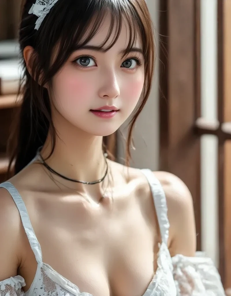of the highest quality, 超A high resolution, (Photorealistic: 1.4), Beautiful eyes,realisticeyes,short detailed hair,Bewitching costumes,Beautiful breasts, Lovers, Lover's Eyes, Sexy smile, slenderbody, Perfect balance, Detailed skin,realskin,Beautie,An ultra-high picture quality、super realistic picture quality、kawaii faces、Bewitching makeup、