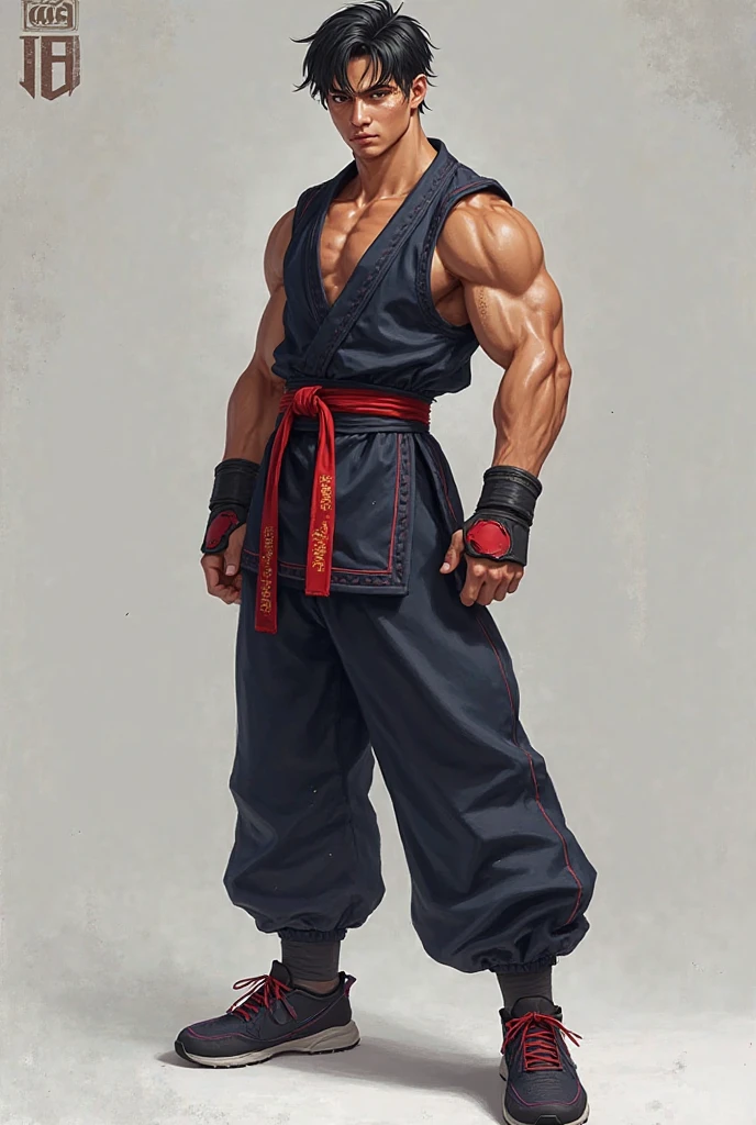 Mighty fighter, chest exposed, lower body unclothed from thighs to feet, flowing long curls, detailed muscular physique, photorealistic depiction, 4K resolution. Background: Martial arts dojo,32k uhd, best quality, masterpiece, super detail, high details