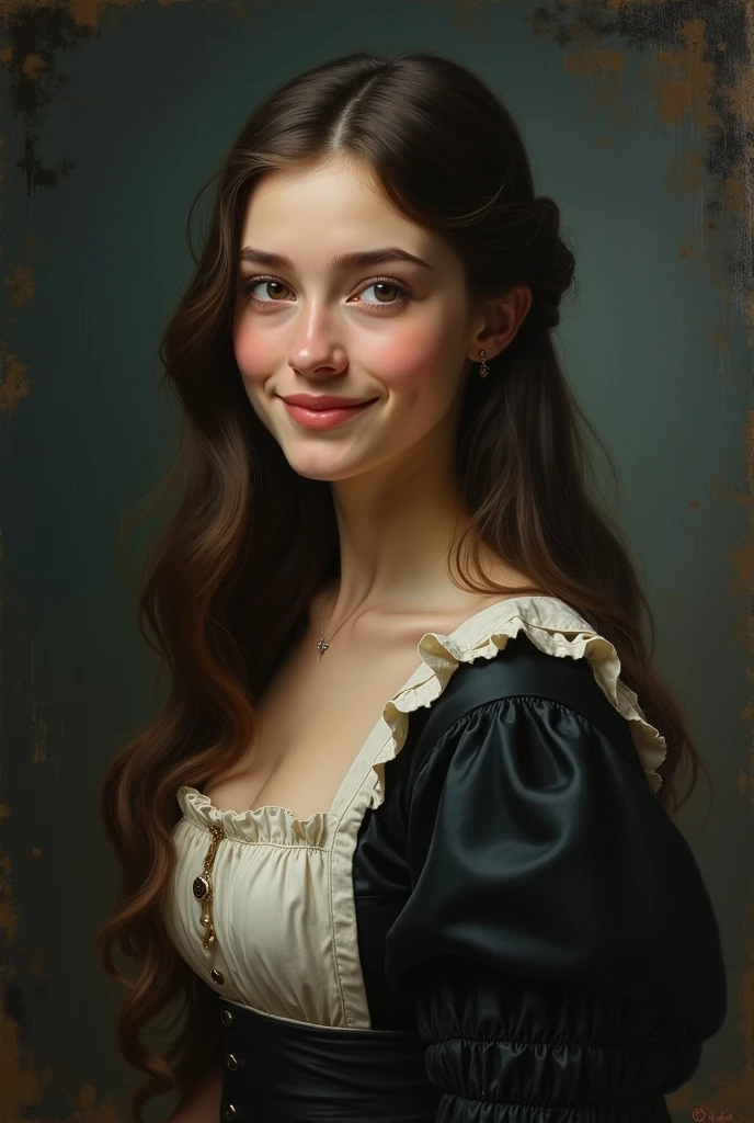 Nathalie Portmann,  25 ans, seductive look, sourire romantique, fine, brune, yeux verts, masterclass, 8K, UHD, HD, High quality, sexy, dans un tableau de peinture de la renaissance, Liberty Leading the People, topless, French Revolution