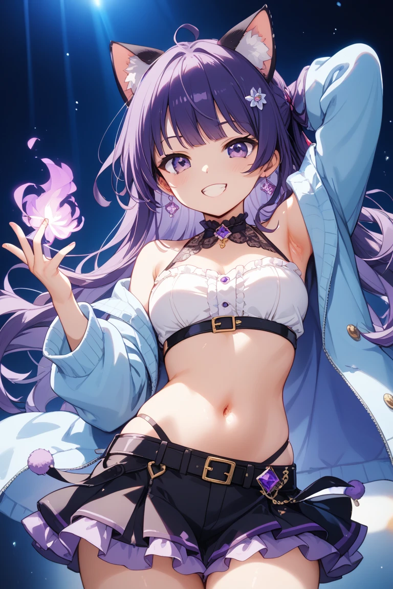 1 girl、belly button、Put your arms behind your back