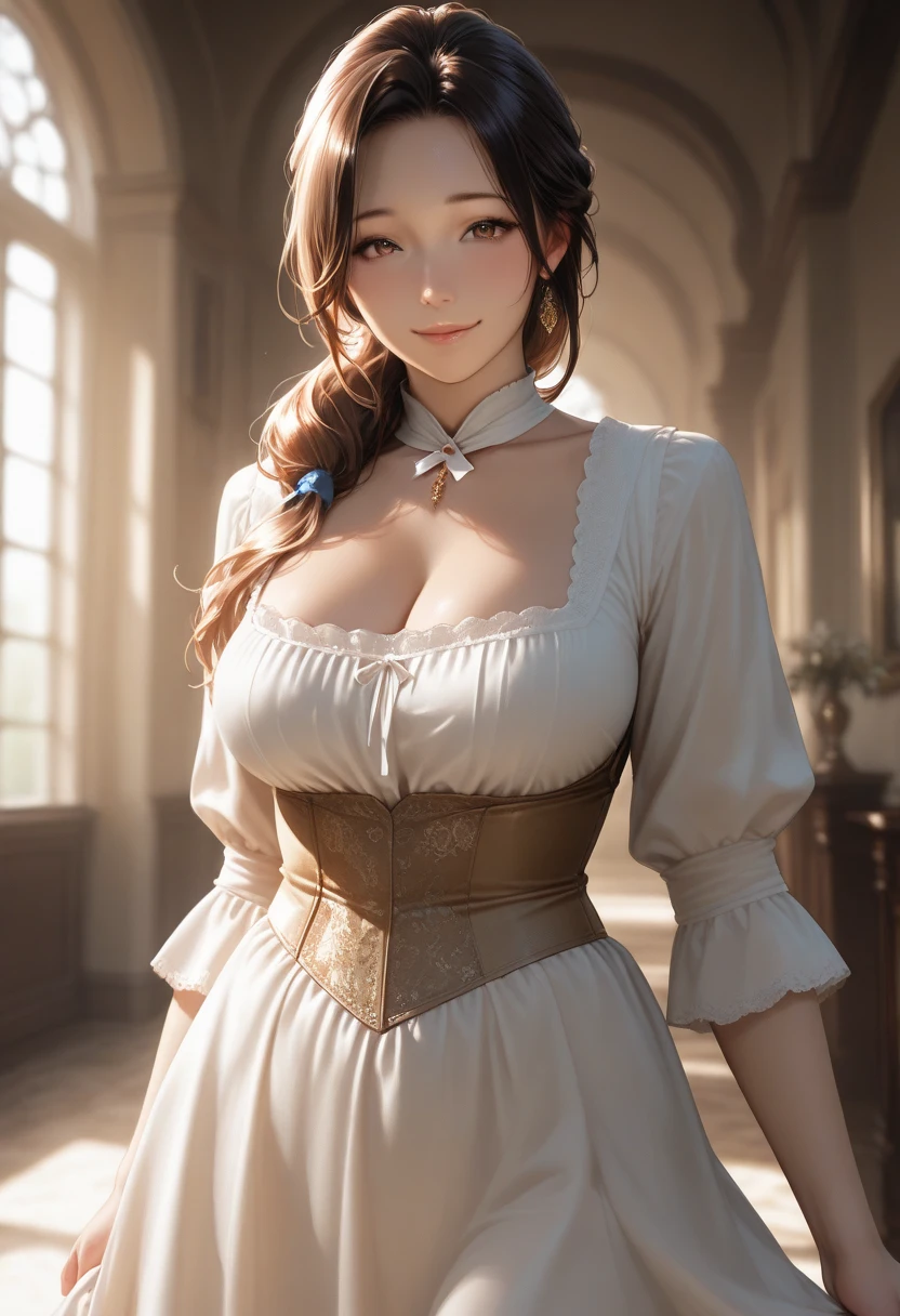 Full body image, brown hair, blue eyes, ana de armas, hair with many details, coy smile, 8k artgerm bokeh, fanart best artstation, render photorealistic girl, art in the style of guweiz, inspired by WLOP, ig model | artgerm, deviantart artstation cgscosiety, At a party in a ballroom, in a mansion in regency era London, a beautiful young victorian woman, middle-aged woman, ana de armas, wearing a modest victorian ball gown, white skin, updo hair, brown hair, extremely detailed blue eyes, detailed symmetric realistic face, extremely detailed natural skin texture, masterpiece, absurdres, nikon d850 film stock photograph, kodak portra 400 camera f1.6 lens, extremely detailed, amazing, fine detail, rich colors, hyper realistic lifelike texture, dramatic lighting, cinestill 800 tungsten, raw photo, high quality, highres, sharp focus, extremely detailed, cinematic lighting, 8k uhd, full body