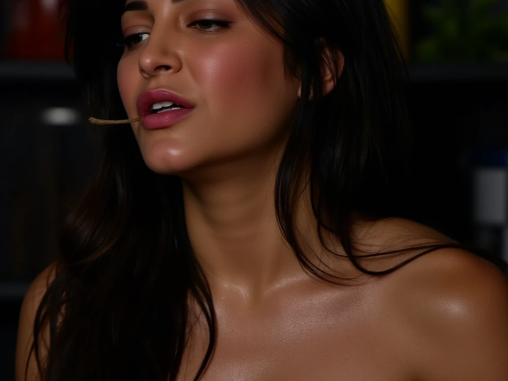extreme close up photo of naked kiara, a beautiful indian woman, full nude, hairy pusssy red , nipple,red lipstick