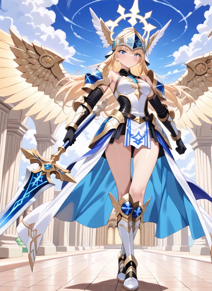 masterpiece, best quality, full body, clouds, sky, flying
morrigansmt, wings, armor, helmet, blonde hair, long hair, (colored skin:1.2), yellow eyes