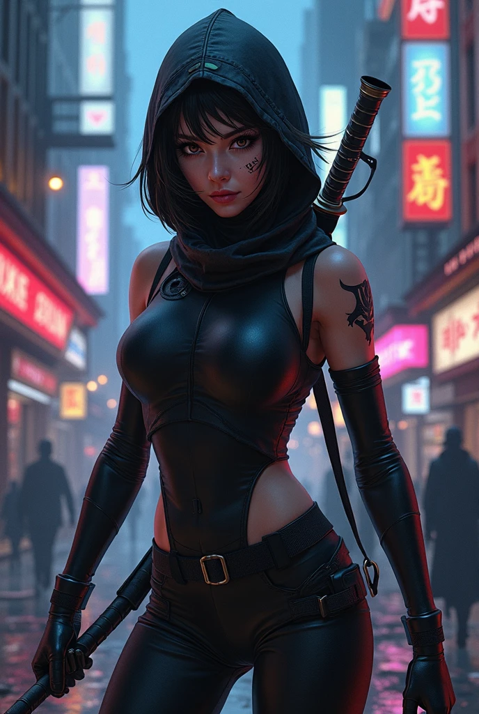 20-year-old woman looked like Mikasa from Attack on Titan and Fanny from the mobile game Mobile Legends, with cables she uses as transportation similar to anime and a double-bladed sword from Attack on Titan.