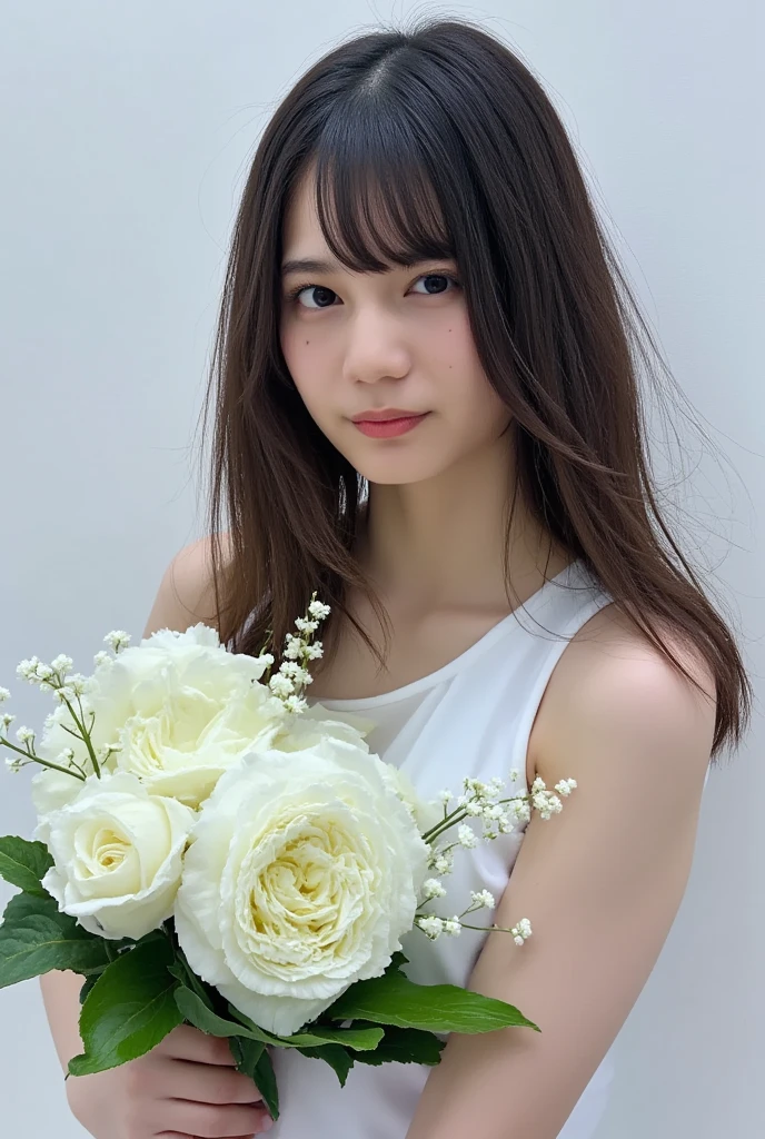 lily flower,{{Best Quality}}, {{super detailed}},One girl,Downturned eyes,G Cup Breasts,drooping eyes ,Cute girl with black bob cut hairstyle and white marble glowing skin,11 years old,Cute Girl,Oval face shape ,slender,Detailed portrait of the perfect lovely girl, slim, Face , Futuristic , Teen, kwak ji young, Dreamy, Black eyes, Cinematic lighting, Innocent, Highly detailed, Sharp Focus, Smooth, art  stations, Convoluted,Ballet dancer ,awardwinning, Pure aura, Anime, Highly detailed CG Unity 8k wallpaper of girl with perfect symmetrical confident face with black mid-cut hairstyle and blushing cheeks , taken by Canon EOS, Sigma Art Lens 28mm f4, ISO 200 Shutter Speed 2000