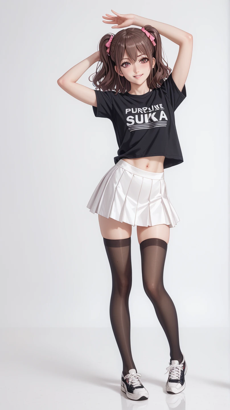 highest quality、8k、No makeup、masterpiece、Ultra-high resolution、Clear photos、Realistic、Professional Lighting、(Beautiful Japanese Girl、15-year-old junior high school student)、Cheerleader、smile、(Very beautiful and small breasts、Beautiful cherry-colored areola、Erect nipples)、Ultra slim、Tight waist、Slender body、Thin legs、Small Ass、Shaved、smile、Field、Under the blazing sun、(Wearing a tight Cheerleader uniform、The chest is wide open and the breasts are exposed、 exposed、Her clothes are rolled up and her small breasts are completely visible、I can see you naked、Topregini Skirt、no panties under the skirt、Genitals are visible)、(Jump towards the camera:1.8、Jump High:1.8)、(with legs wide open,,,,,)、(I flipped up my skirt)、(She gets excited and shows off her private parts)、Full body photo:1.4、Jump with legs wide open,,,, And expose your private parts、Her clothes are rolled up, Exposing the breasts!、holding a pom-pom in your hand
