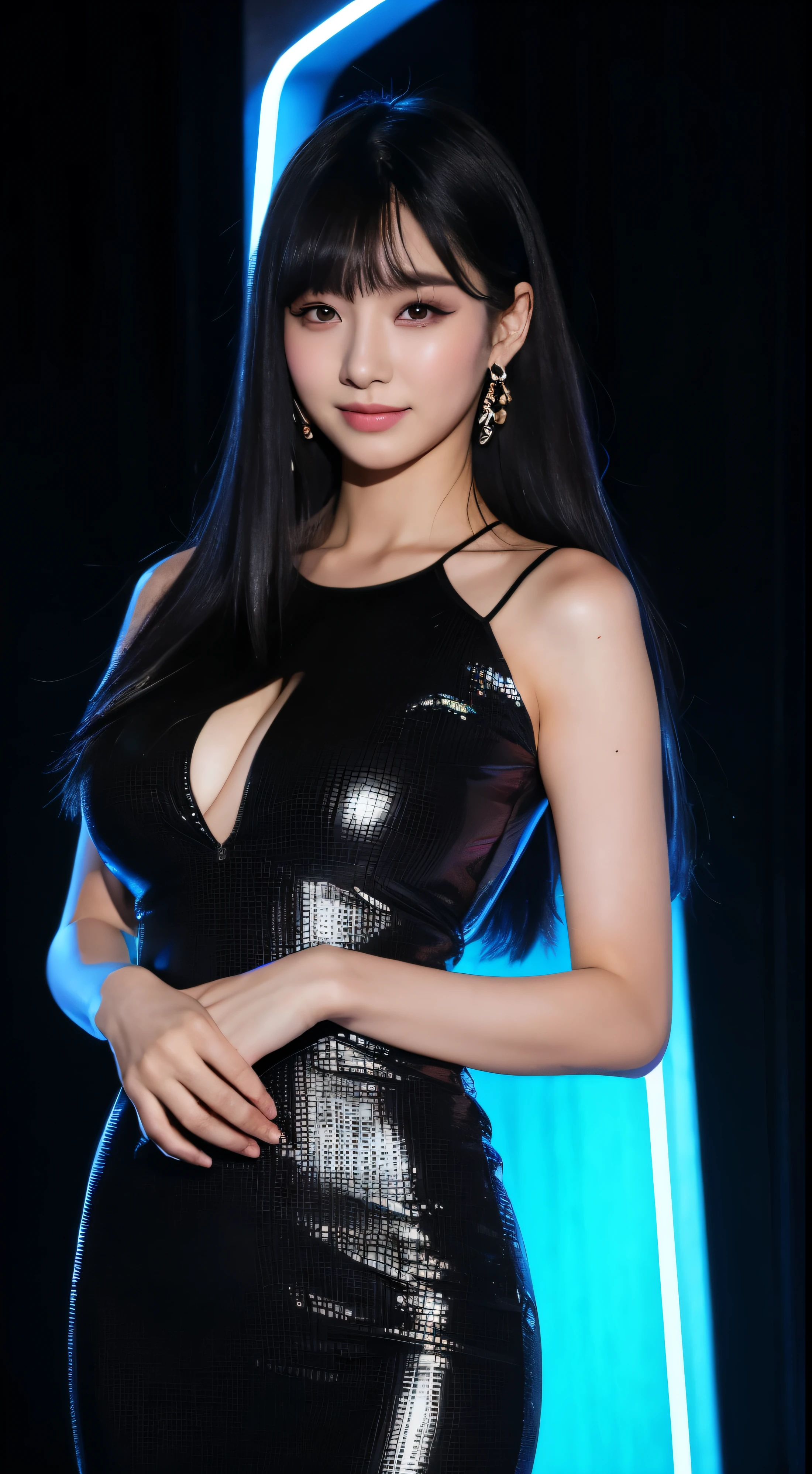 (8k, highest quality, ultra detailed:1.37), (Hana), 18yo, (a South Korean fashion model), struts confidently on the runway during a prestigious fashion week event. Dressed in a stunning designer ensemble, Hana's elegance and poise captivate the audience. The high-resolution image captures ultra-detailed realism, highlighting Hana's captivating eyes, flawless complexion, and fashionable hairstyle. The glamorous runway and stylish set design add to the visual appeal, creating a visually stunning representation of Hana's success in the fashion industry.