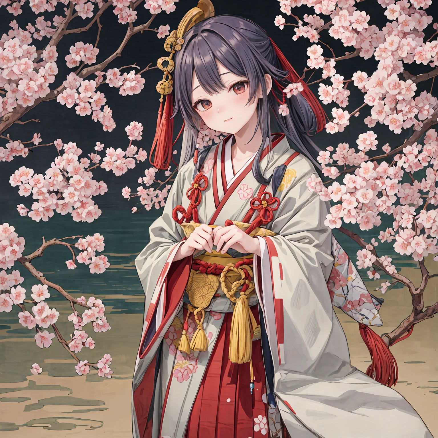 Cherry blossoms drawn with traditional Ukiyo-e touches from the Edo period