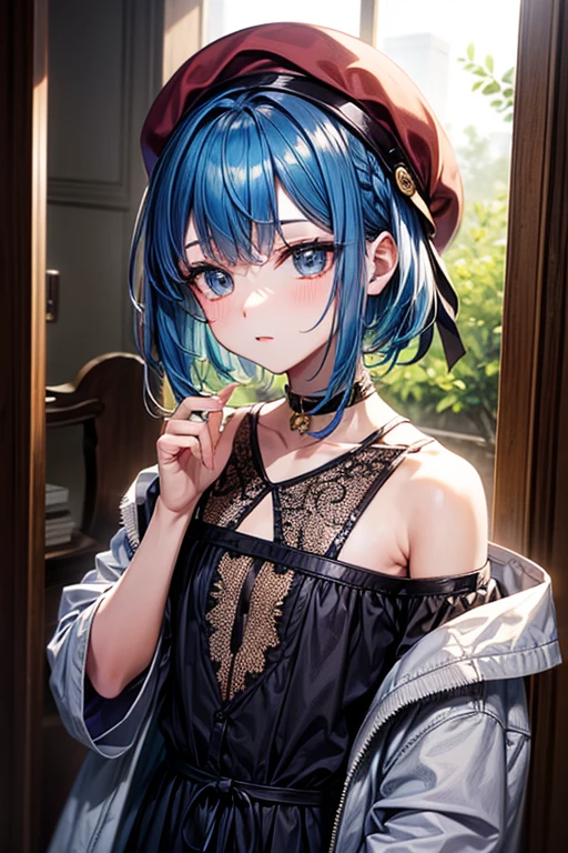 Belarus, (charmed_face), beautiful girl, loafers, forehead, short hair, (undercut:1.5), messy_hair, (Red hair:1.4), (Blue hair:1.4) (green eyes:1.5), solo, BREAK, girl, sfw,