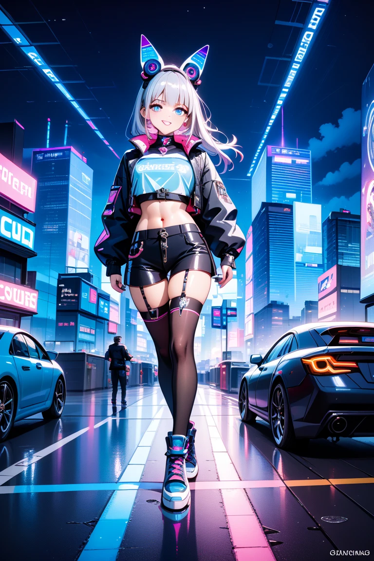 Highest quality,Highest Resolution,Girl from the future,Android,Travel at high speed in a machine through the night city,