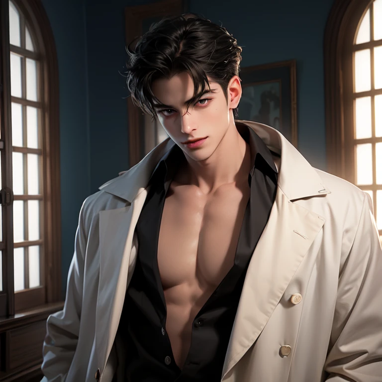 1man, stern look, 6th Century catastrophe, post-apocalypse, solo focus, adult, pale and young adult face, short black hair, black silk robe with golden lining, palace, realistic, dynamic pose realistic, detailed and correct facial structure, dark atmosphere, blades ornaments, LEON S. KENNEDY, handsome, attractive, slightly muscular, cinematic lighting, unreal engine, trending on ArtStation, intricate details, masterpiece, best quality, by Irakli Nadar, Greg Rutkowski,(((best quality))),(((ultra detailed))),(((masterpiece)))